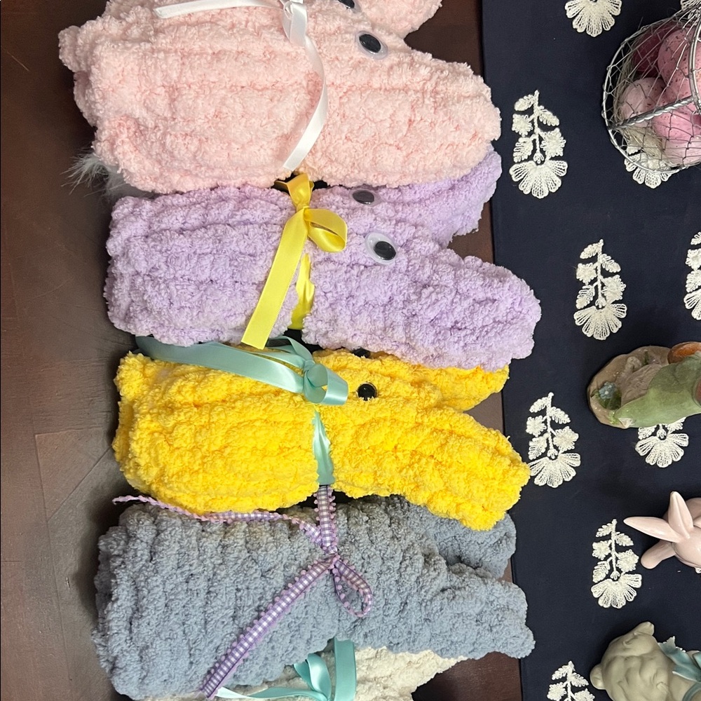 Chunky yarn handmade peep bunnies - Pink, Purple, Yellow, cream, blue